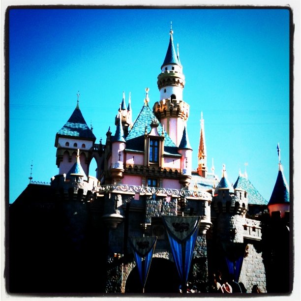 high contrast photo of Sleeping Beauty’s castle at Disneyland