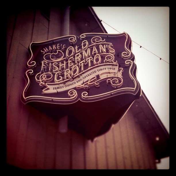 neon sign for Old Fisherman’s Grotto