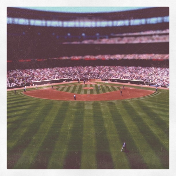 tilt shift photo of a baseball stadium