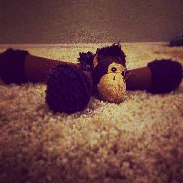 floppy monkey dog toy on the carpet