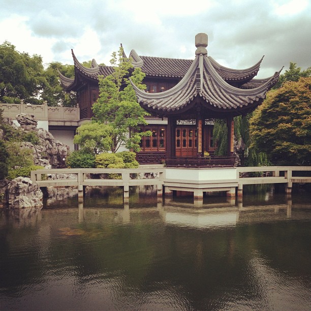 Chinese pagoda on a pond