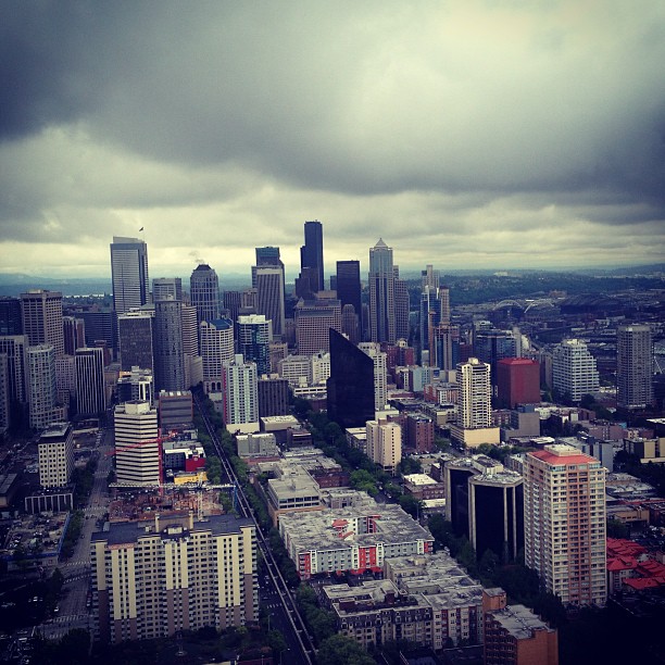 the view of Seattle from atop the Space Needle