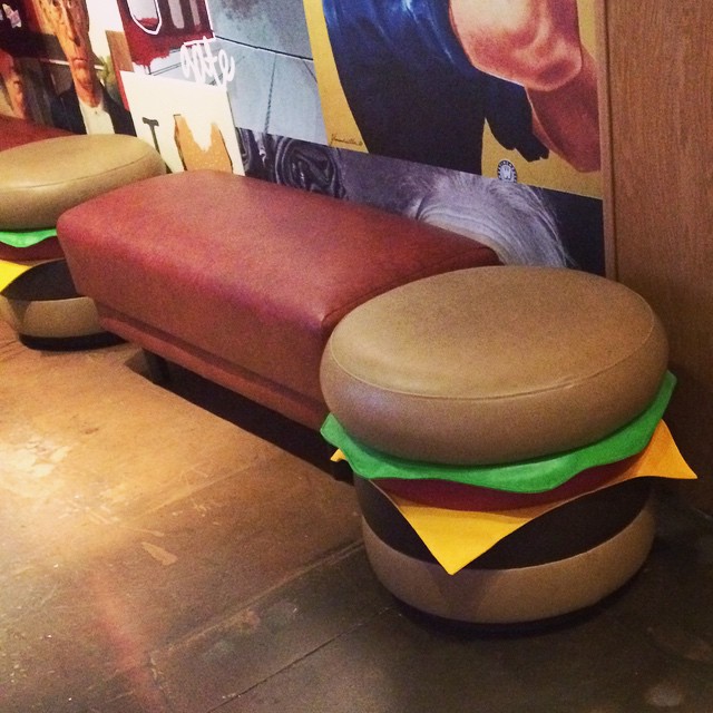 leather stools in the shape of cheeseburgers