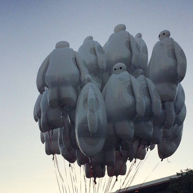 cluster of Baymax mylar balloons