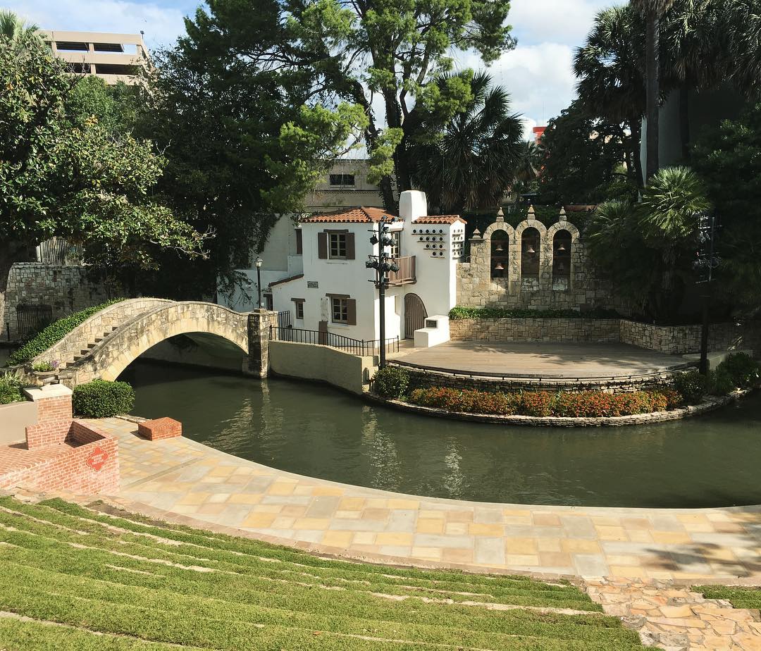 stage and bridge on the San Antonio River Walk